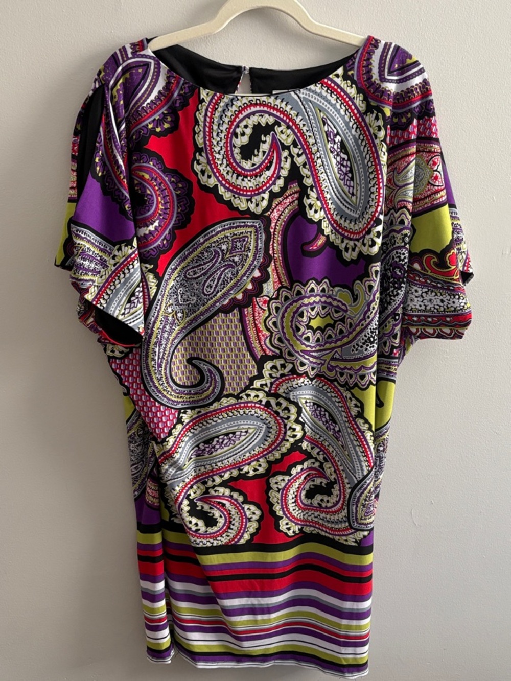 Emma & Michele Multicolor Paisley Mini Dress in Purple & Red